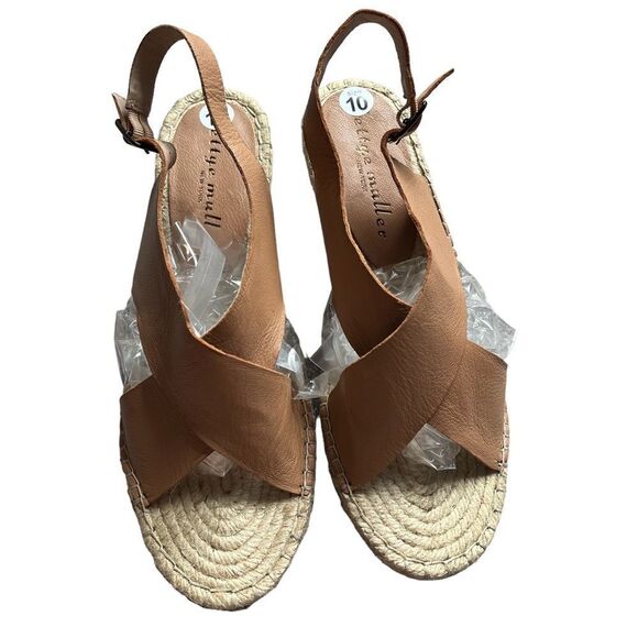 Bettye Muller Wedge Sandals Womens 10M Tan Venus Espadrille Strappy Shoes - Picture 2 of 6